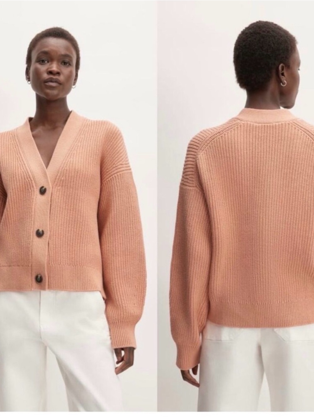 Everlane The Organic Cotton Relaxed Boxy Cardigan Sweater Blush Pink Terracotta